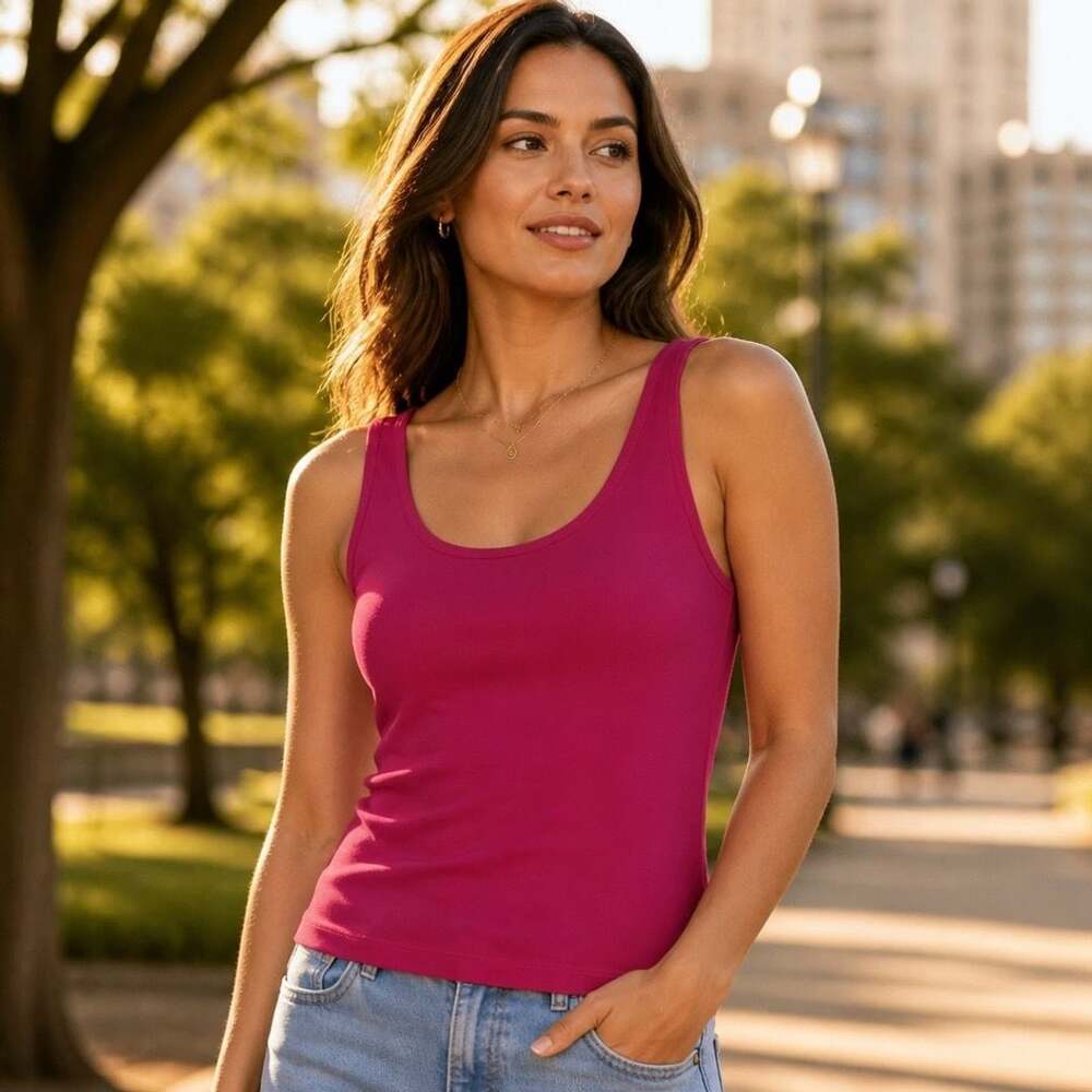 Eileen Fisher Organic Cotton Scoop Neck Tank Top Hot Pink Size Large